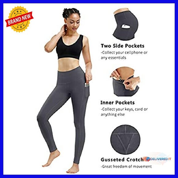 High Waist Yoga Pants with Pockets, Tummy Control Workout Leggings - Picture 4 of 7